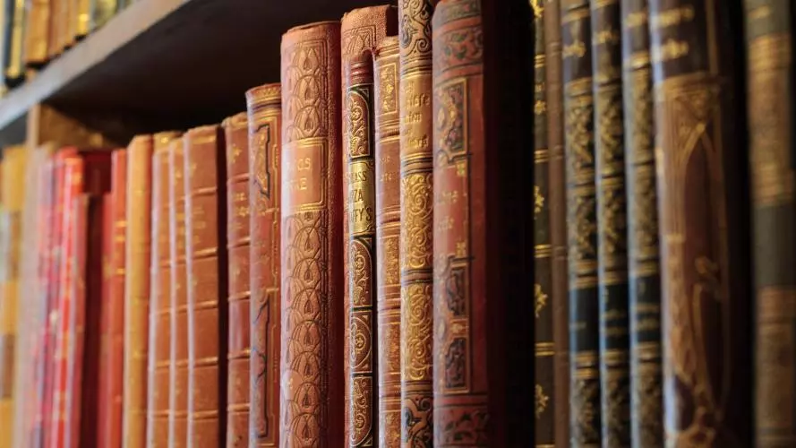 Old books on a book shelf