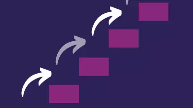 A series of steps going up, left to right, with arrows going up the stairs.