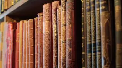 Old books on a book shelf