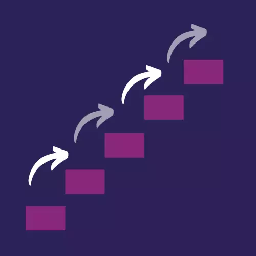A series of steps going up, left to right, with arrows going up the stairs.
