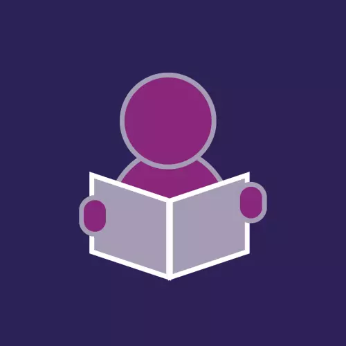 Basic cartoon graphic of a person reading a book