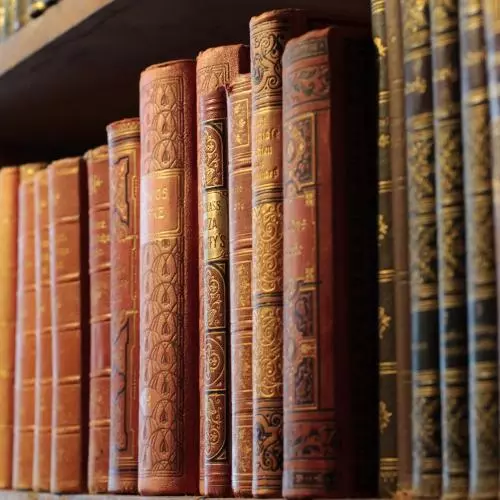 Old books on a book shelf