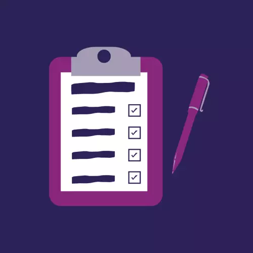 A cartoon clipboard with a checklist sheet attached