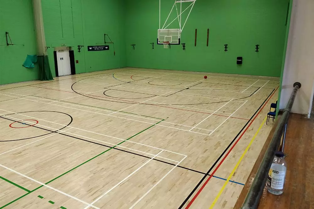 A view from inside a sports hall at the University of Oxford