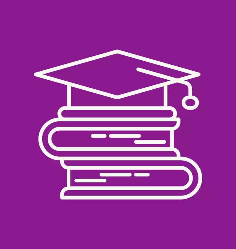 Line illustration of mortar board on a stack of books
